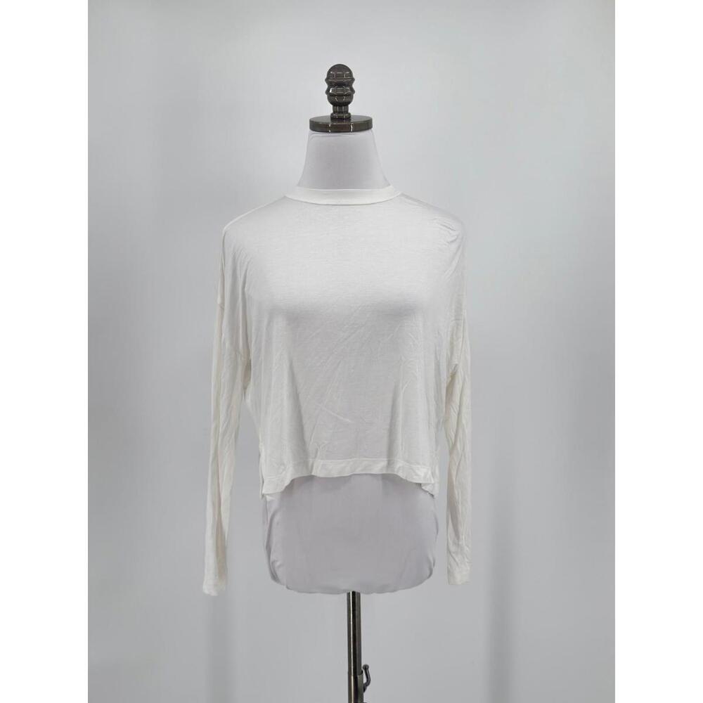 Roucha Womens White Modal Crew Boxy Long Sleeve Top Sz BB